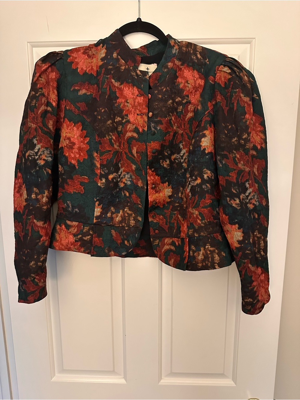 Women’s Floral Jacquard Jacket in Teal & Rust